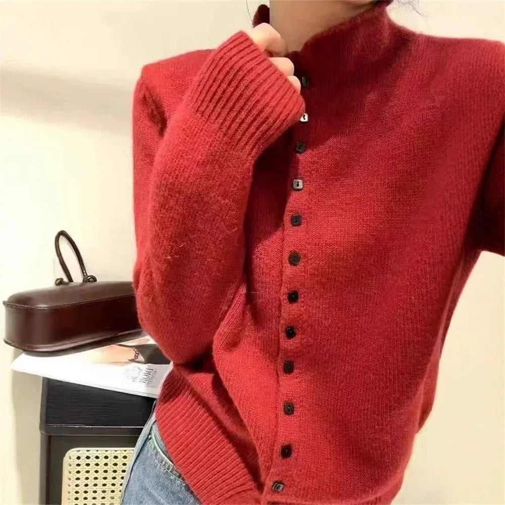 2025 Autumn Winter Korean New Women Double Zipper Hooded Collar Knitting Cardigan Fashion Style Sweater Casual Long Sleeved Tops