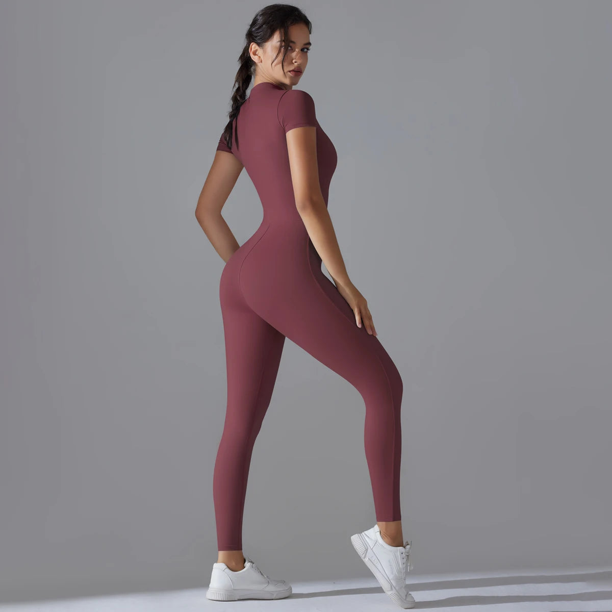 Yoga Set Women Zipper Short Sleeve one piece Gym suit Women's Sports Shapewear Solid Color Nylon Yoga Bodysuit