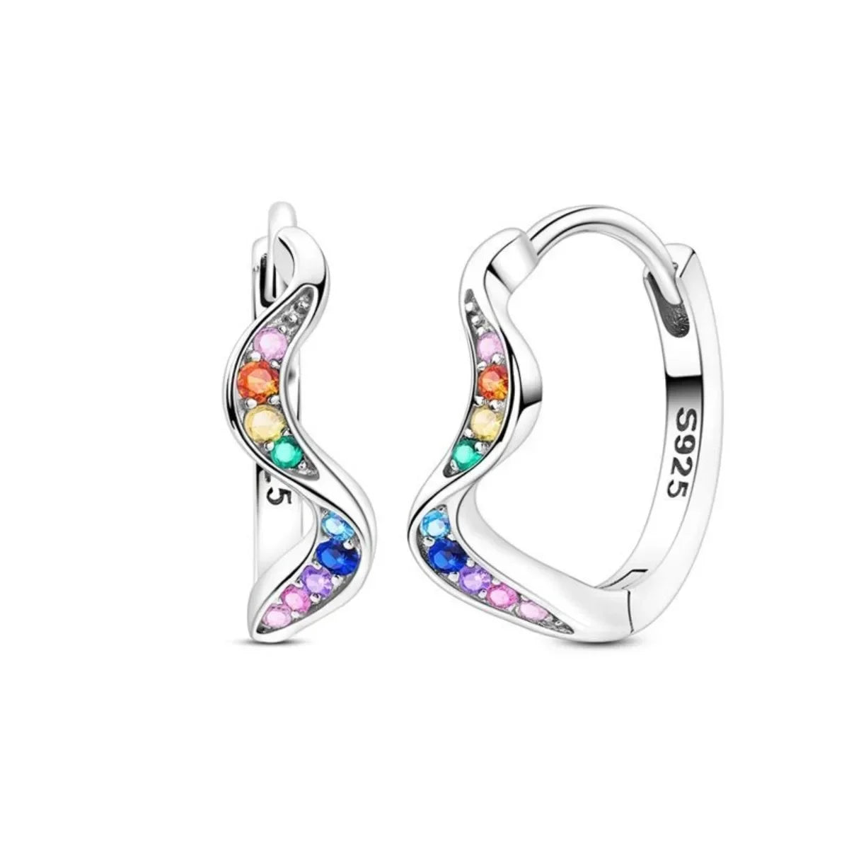 Sparkling Colorful Hoop Earrings 925 Sterling Silver Hypoallergenic Jewelry Embellished With Zircon Elegant Luxury Style Female