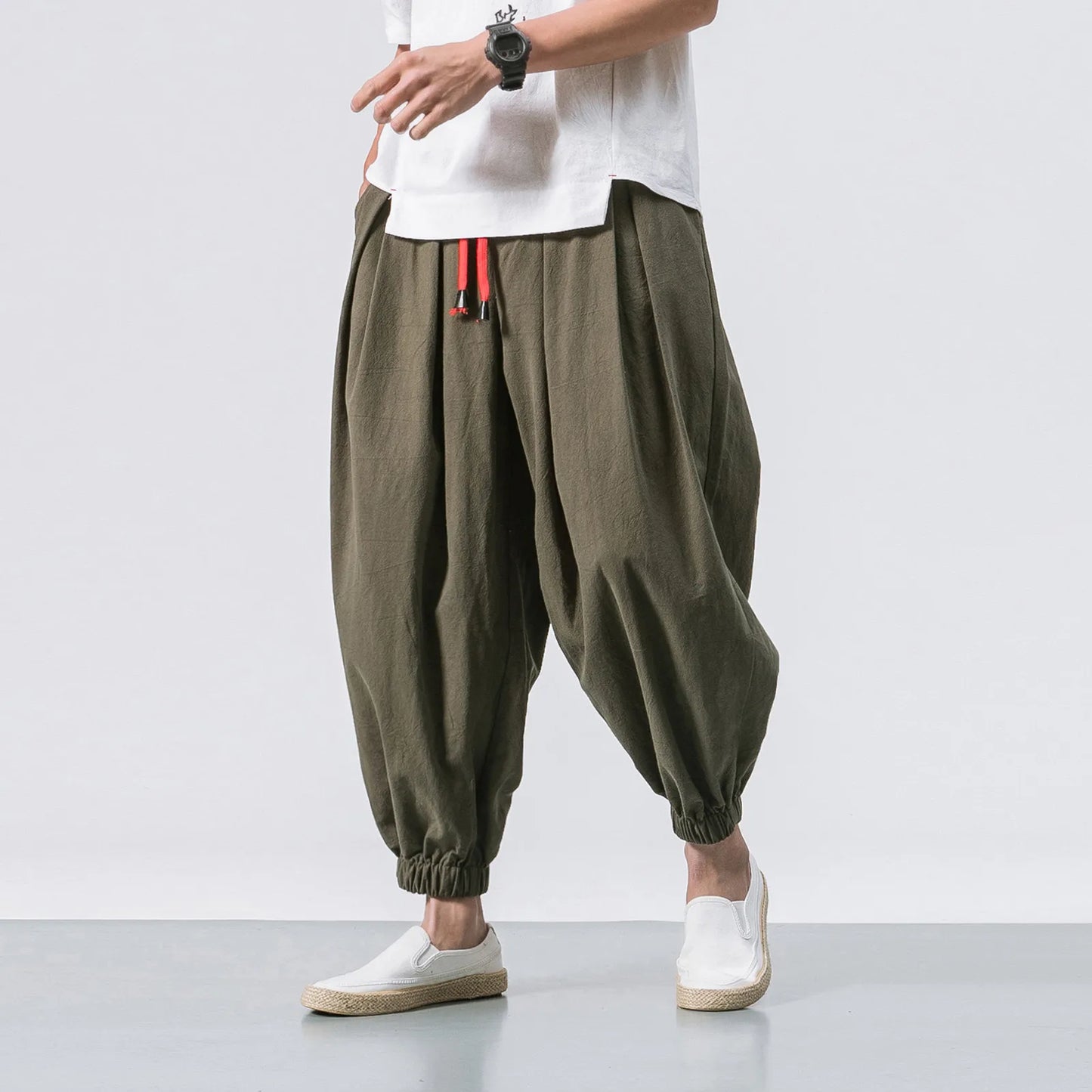New Oversize Men Loose Harem Pants Autumn Chinese Linen Overweight Sweatpants High Quality Casual Brand Trousers Male