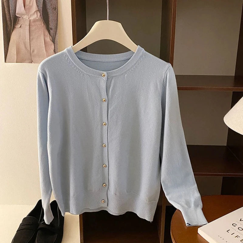 AOSSVIAO 2025 Autumn Winter Cardigan Women's Tops Retro Single Breasted Female Casual Solid Long Sleeve Knitted Sweater