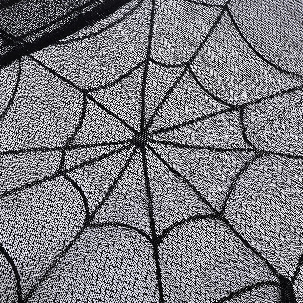 Hallowen Bat Spider Web Table Runner Door Curtain Lace Cobweb Fireplace Cover Lampshade Perfect for Gothic Halloween Decoration