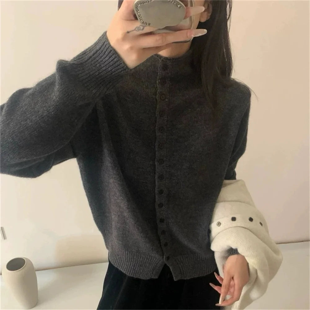 2025 Autumn Winter Korean New Women Double Zipper Hooded Collar Knitting Cardigan Fashion Style Sweater Casual Long Sleeved Tops