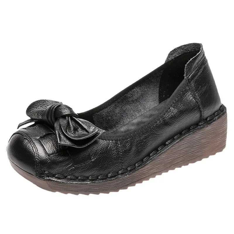 GKTINOO 4cm Weave Genuine Leather Flats Platform Wedge Loafer Women Oxfords Vintage Ethnic Summer Comfy Soft Soled Casual Shoes