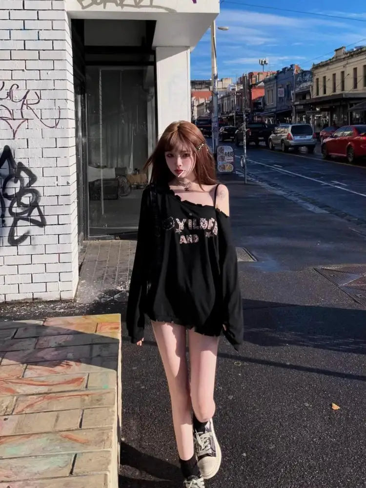Hotsweet Graphic T Shirts Woman Clothes Long Sleeve Japanese 2000s Clothes Y2k Spring Tops Tees Female Clothing T-shirt Kawaii