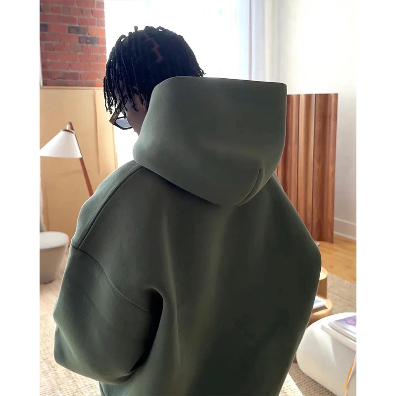 Casual Solid Hooded Pullover Straight Pants 2 Piece Set Tracksuit For Male Fashion Loose Hoodies Sweatshirt Wide Leg Sweatpants