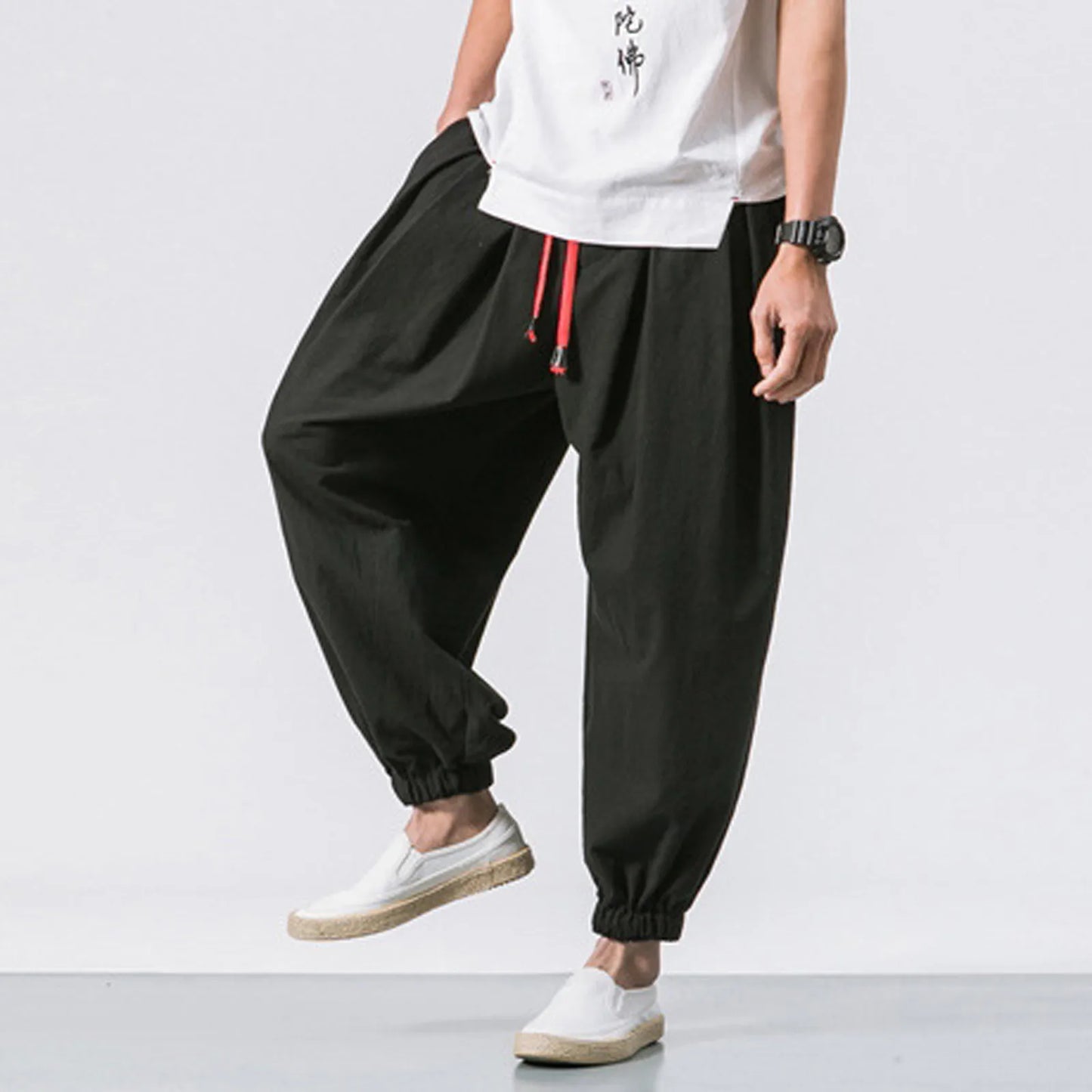 New Oversize Men Loose Harem Pants Autumn Chinese Linen Overweight Sweatpants High Quality Casual Brand Trousers Male