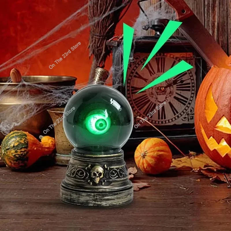 Crystal Ball with Blinking Green Evil Eye LED Gothic Decor Battery Operated Crystal Ball with Lights Sound Home Halloween