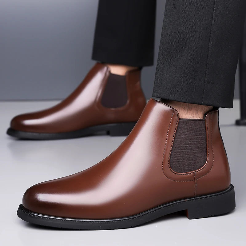 Casual Leather Mens Chelsea Boots Comfortable Male Business Shoes Fashion Men Ankle Boots Classic Outdoor Botas High Top Shoes
