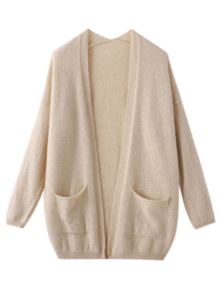 Autumn Winter 100% Pure Wool Women Cardigan High Quality Cashmere Jacket Casual Sweater Street Wear Warm Overcoat Female Kore