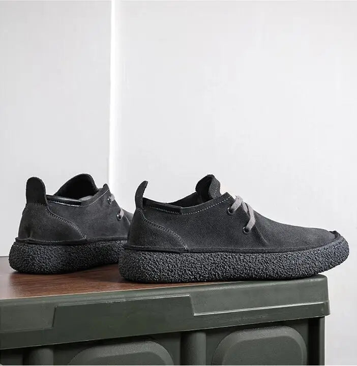Men's Lace-up Casual Shoes Suede Genuine Leather Men Comfortable Driving Flats Mens Wear-resisting Non-slip Retro Desert Shoes