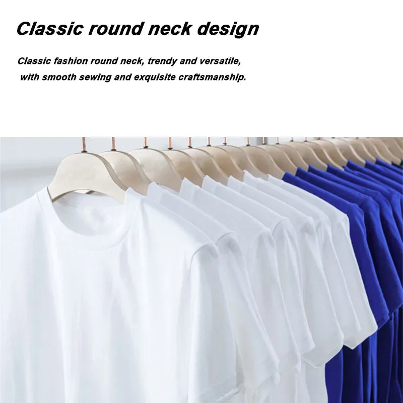 Summer Men's Short Sleeved T-shirt High-Quality Combed Cotton Solid Color Fashion Casual Round Neck Cool Women/Men Tops Loose
