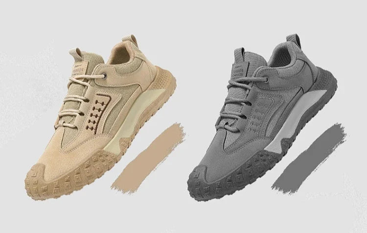 Men's Breathable Closed-Toe Hiking Shoes Non-Slip Lace-Up Low-Cut Casual Athletic Shoes Durable Outdoor Walking Sneakers for Men