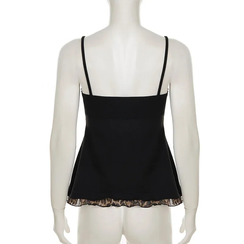 American Hotsweet Y2k Leopard Camisole Women Retro Streetwear E-girl 90s Dark Gothic Sexy Patchwork Lace-up Crop Tank Top Femme