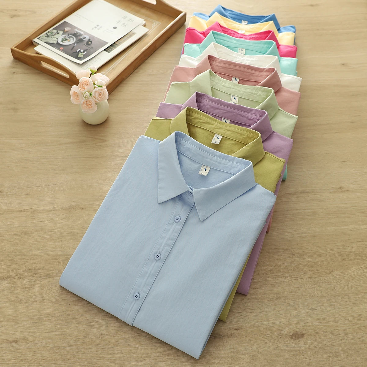 Simple Fine Cotton Casual Shirts Women 2025 New Fresh Lady Solid Color Loose Blouses and Tops Ladies Long Sleeve Shirt Clothing