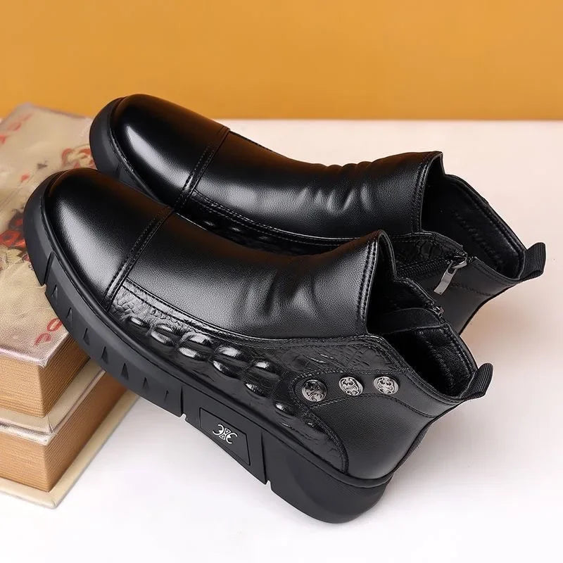 Luxury Men Boots Fashion High-top Platform Boot Classic Business Casual Leather Boots Winter Plush Warm Cotton Boots for Men2025