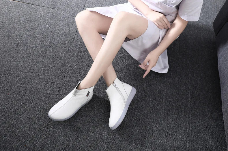GKTINOO Genuine Leather Ankle Boots Women Comfortable Zip White Booties Woman 2025 Nurse Shoes Warm Fur Lining Platform Boots