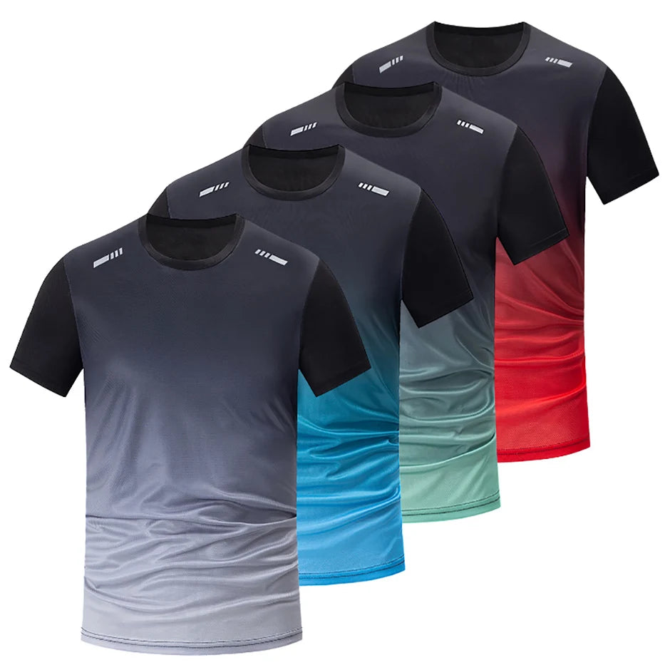 1/2/4/6-piece Men's Seasonal Sports Style Gradient Quick Drying Multi-color Short Sleeved Top Casual Running Black Shorts Set