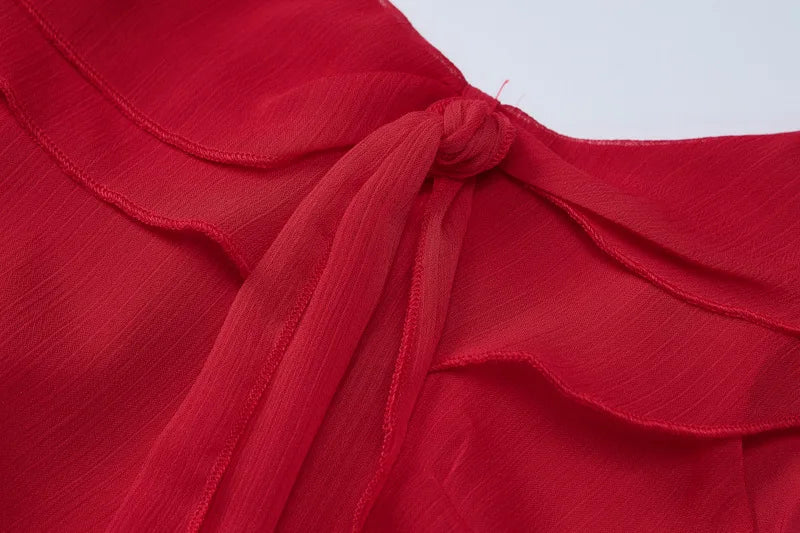 European and American style women's spring new fashion sexy French temperament sleeveless square collar ruffled chiffon dress