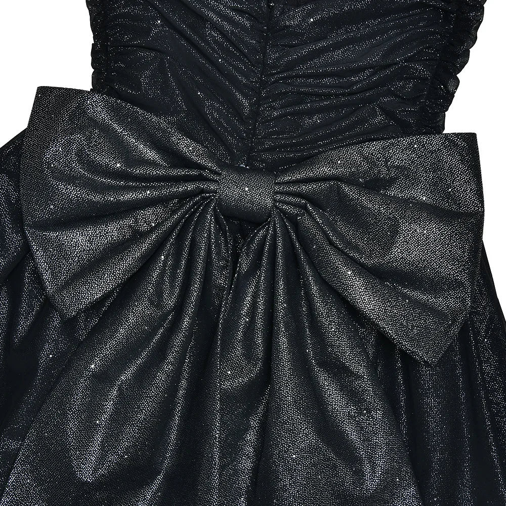 Articat Sexy Mesh Spaghetti Strap Double-layer Short For Women Elegant Sleeveless Backless Tight Shiny Bow Evening Dress 2025