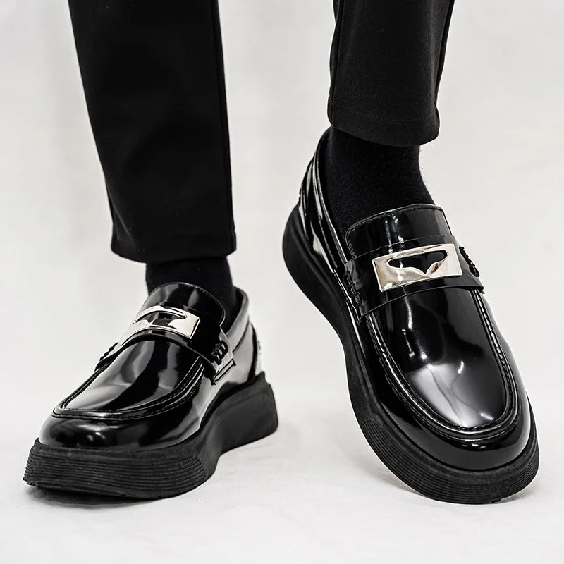 New Leather Men's Slip On Loafers Preppy Thick-soled British Black Breathable Non Slip Daily Fashion Casual Outdoor Sneakers