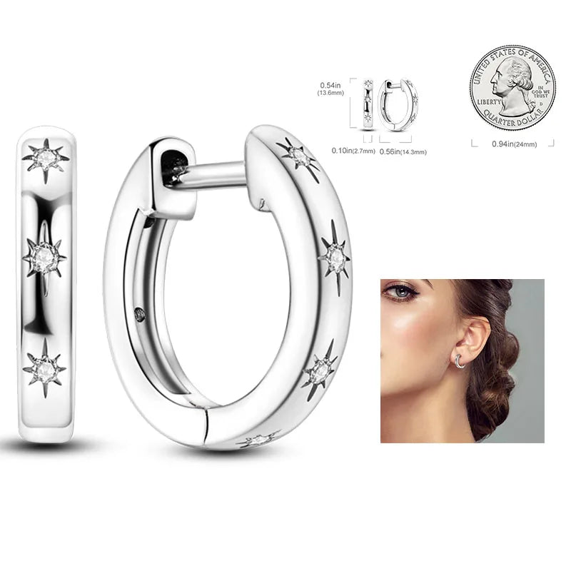 925 Silver Hoop Earrings For Woman Pendientes Zircon Heart Shape Star Eardrop Original Earring Fashion Jewelry