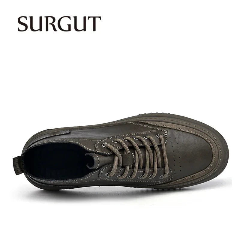 SURGUT Autumn Winter New Luxury Men's Leather Shoes Comfortable Oxford Fashion Walking Shoes Non-slip Rubber Sole Man Shoes