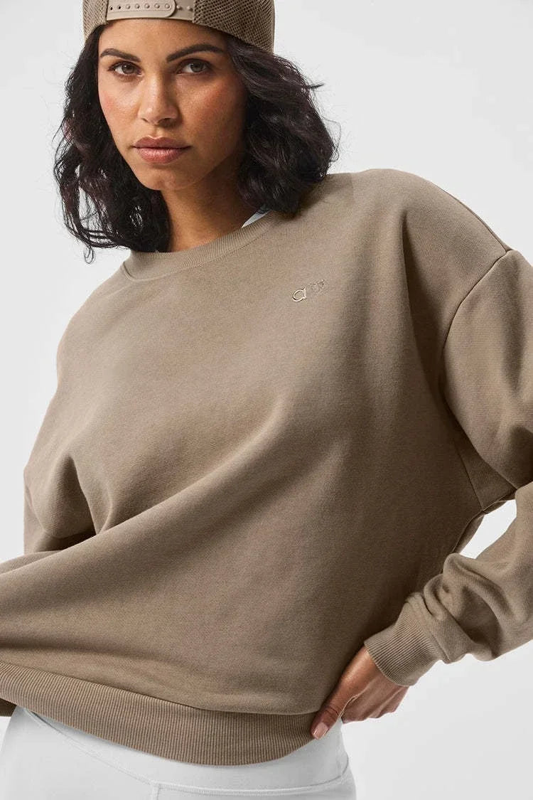 LO Cotton Pullover Hoodie women Sports Outdoor Top Long Sleeved Hooded Casual Versatile Solid Color Loose Autumn/winter Hoodie