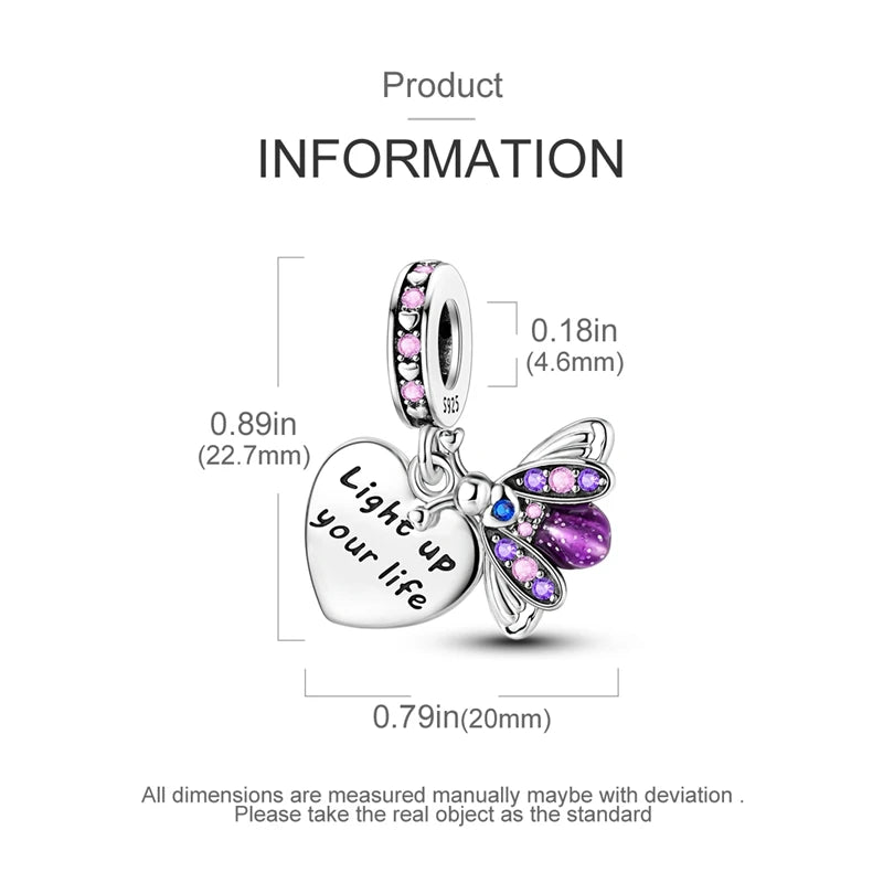 Hot Sale 925 Sterling Silver Charm Beads Glowing Luminous Firefly Star Light Bulb Pendant for Bracelet DIY Charms Jewelry