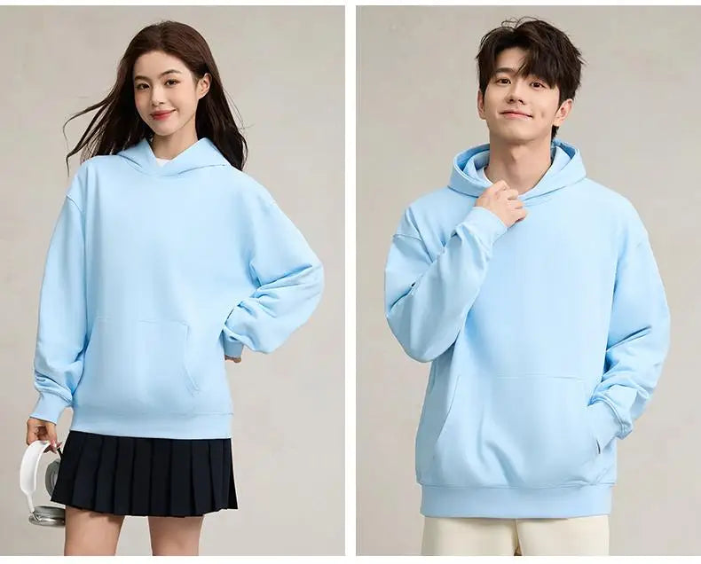 750g Terry Hooded Sweatshirt Autumn Winter Style Drop Shoulder Loose Trendy Pullover Hoodie Casual Solid Color Jacket Unisex