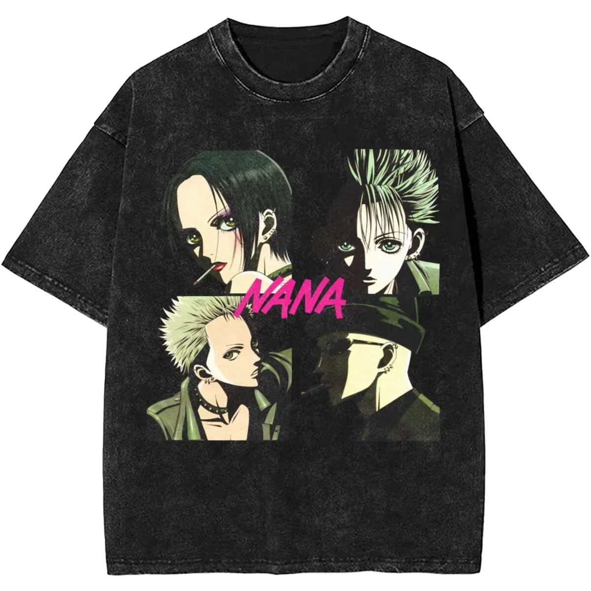 Men's Women Manga Black Stones Nana Vintage Washed T Shirts Trendy Tee Couple Summer Aesthetic Casual Clothing Hip Hop Oversized