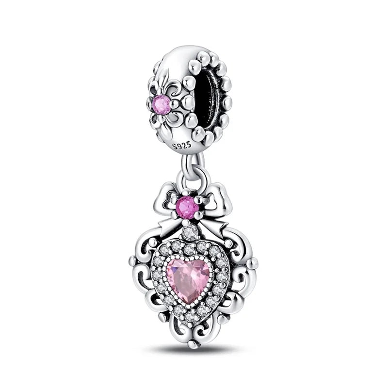 Classic Silver Plated Lotus Guardian Angel Heart-Shaped Zircon Charms Beads Fit Qikaola 925 Original Bracelets DIY Jewelry Gifts