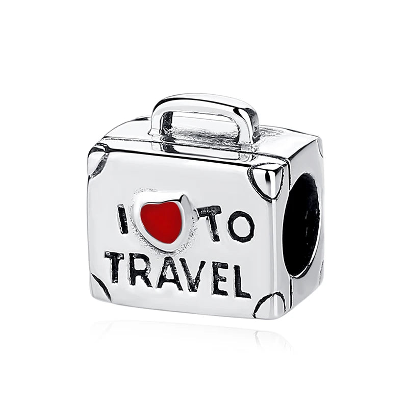 Original 925 Sterling Silver Charms Camera Suitcase London Bus Love Heart Beads Fit Bracelets Necklaces DIY Jewelry Women