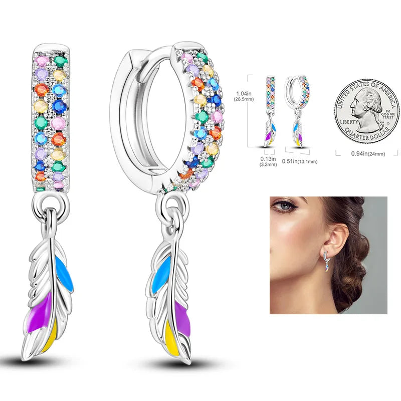 925 Silver Hoop Earrings For Woman Pendientes Zircon Heart Shape Star Eardrop Original Earring Fashion Jewelry