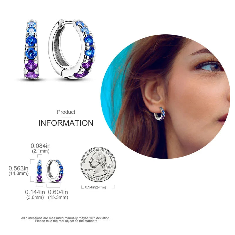 925 Silver Hoop Earrings For Woman Pendientes Zircon Heart Shape Star Eardrop Original Earring Fashion Jewelry