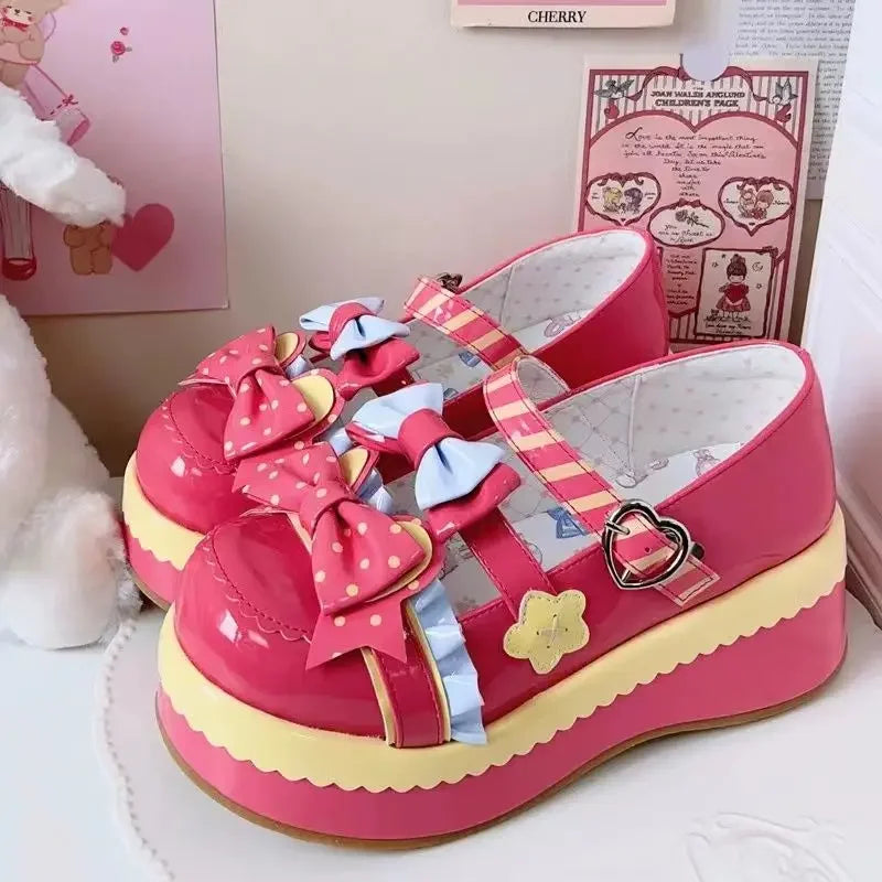 Lovely Girls Lolita Shoes Monk Straps High Heels Flat Platform Sweet Mary Jane Shoes