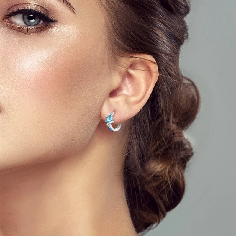 Original 925 Sterling Silver Hoop Earrings Blue Turtle Earrings For Women Sparkling Zircon Fine Engagement Wedding Jewelry Gift