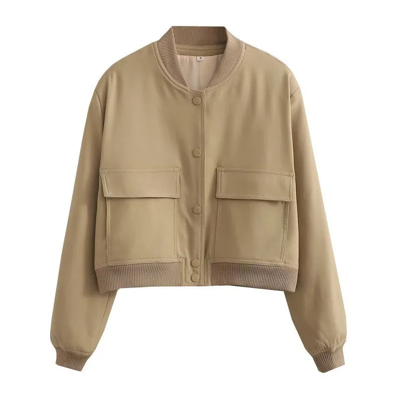 MUJER 2025 Woman Bomber Jacket White Autumn Winter Button Cropped Jackets for Women Fashion Long Sleeve Women Coats Outerwears