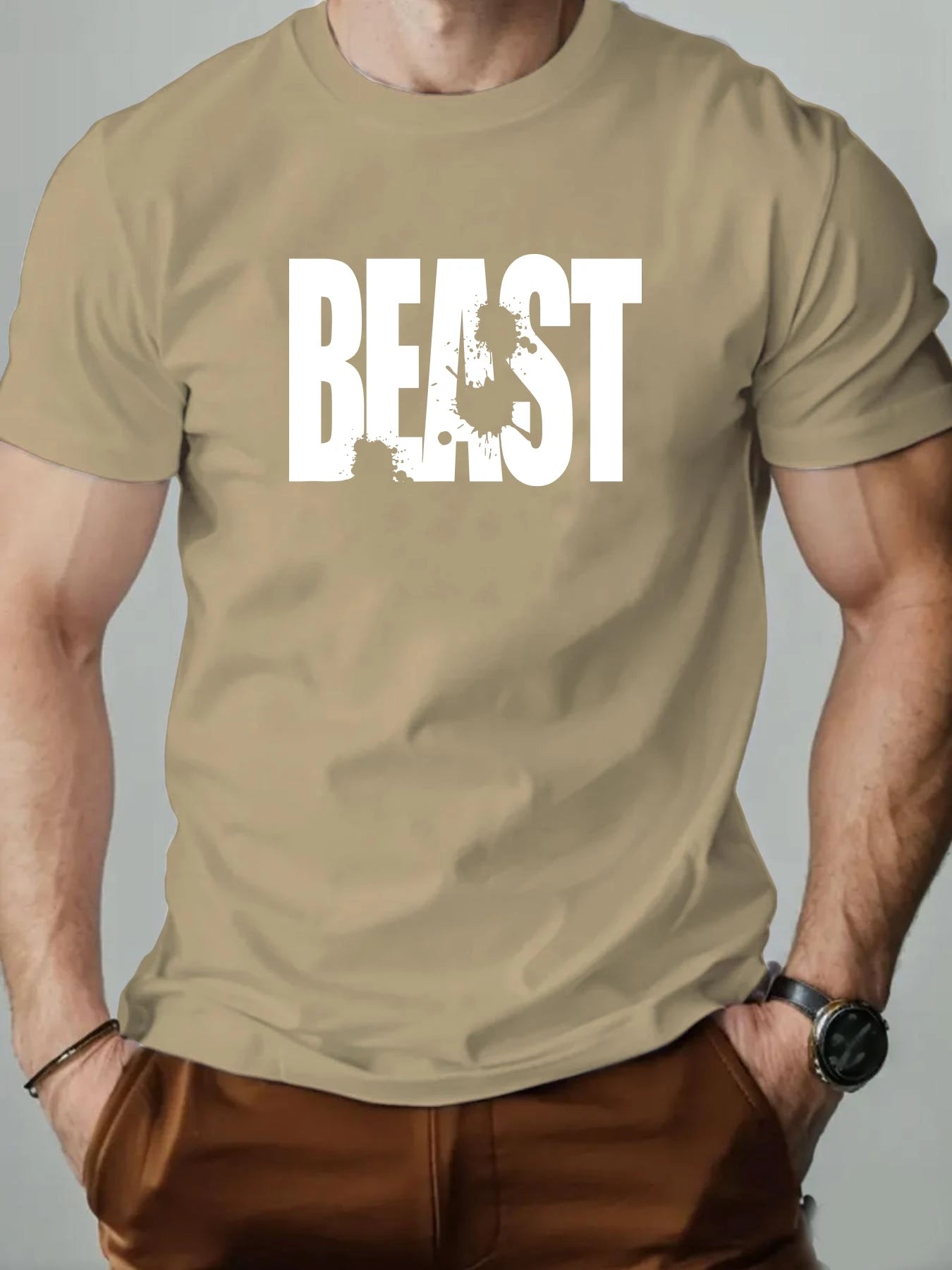 Men's 100% Cotton T-shirt BEAST Print Short Sleeve Top Casual Comfortable Breathable Summer Tee for Men 2025 New Fashion