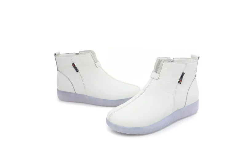 GKTINOO Genuine Leather Ankle Boots Women Comfortable Zip White Booties Woman 2025 Nurse Shoes Warm Fur Lining Platform Boots