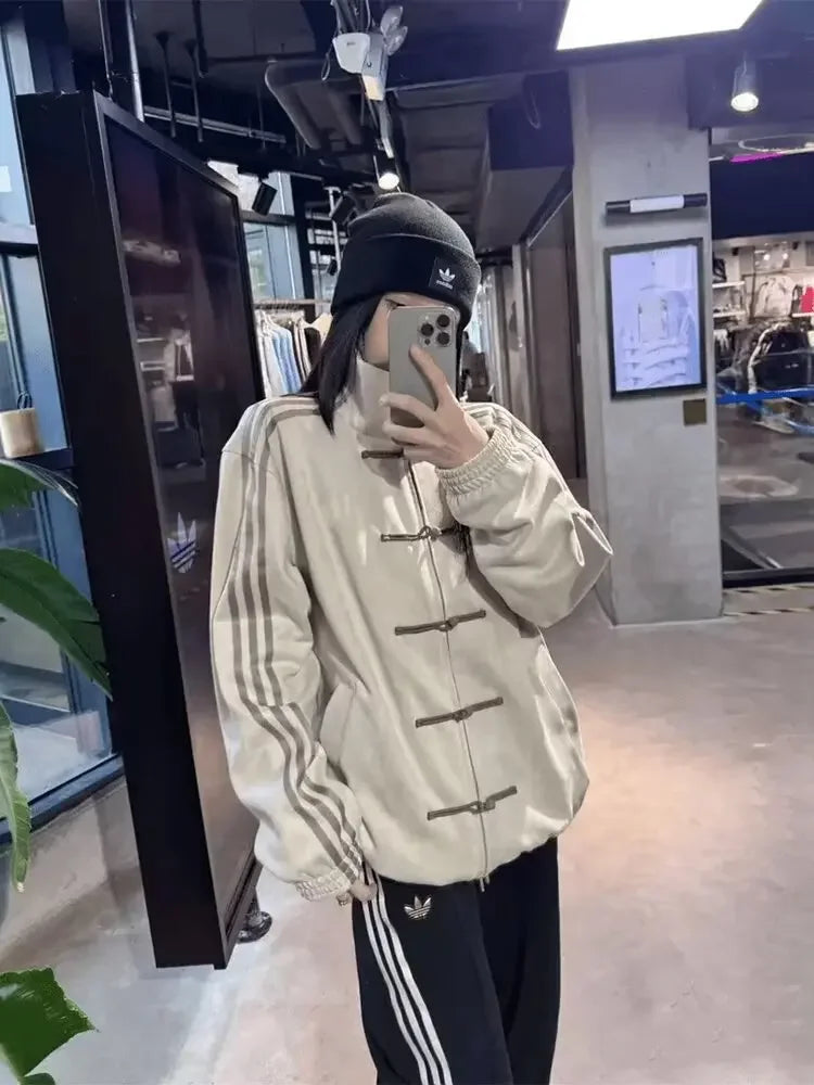 New Chinese Style Baseball Jacket with Button Design for Men And Women Spring Autumn Stand Collar Sporty Open Cardigan