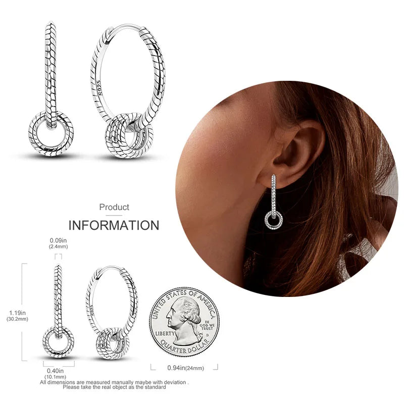 925 Silver Hoop Earrings For Woman Pendientes Zircon Heart Shape Star Eardrop Original Earring Fashion Jewelry