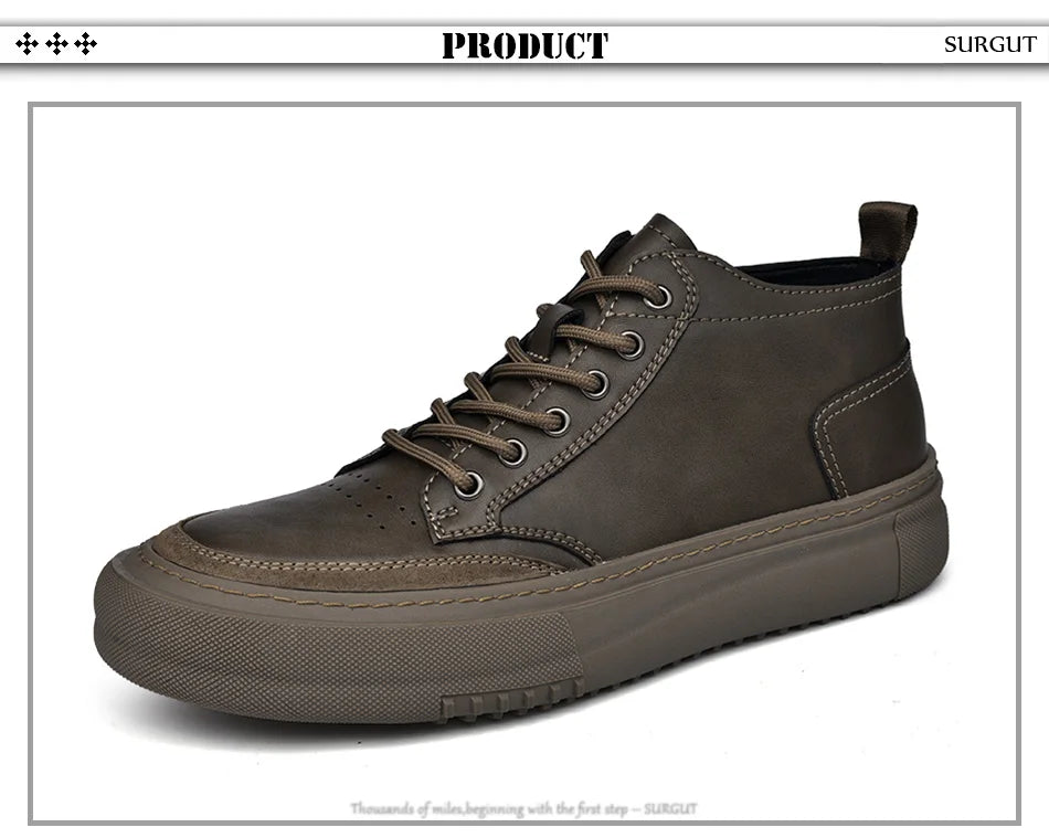 SURGUT Autumn Winter New Luxury Men's Leather Shoes Comfortable Oxford Fashion Walking Shoes Non-slip Rubber Sole Man Shoes