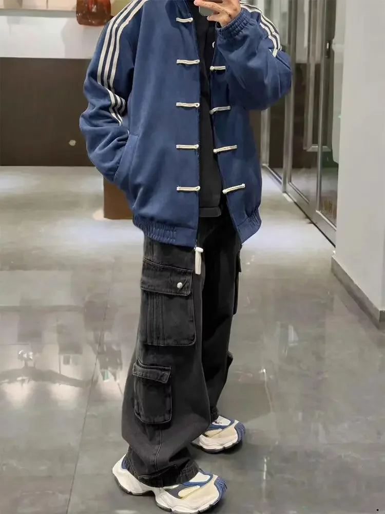 New Chinese Style Baseball Jacket with Button Design for Men And Women Spring Autumn Stand Collar Sporty Open Cardigan