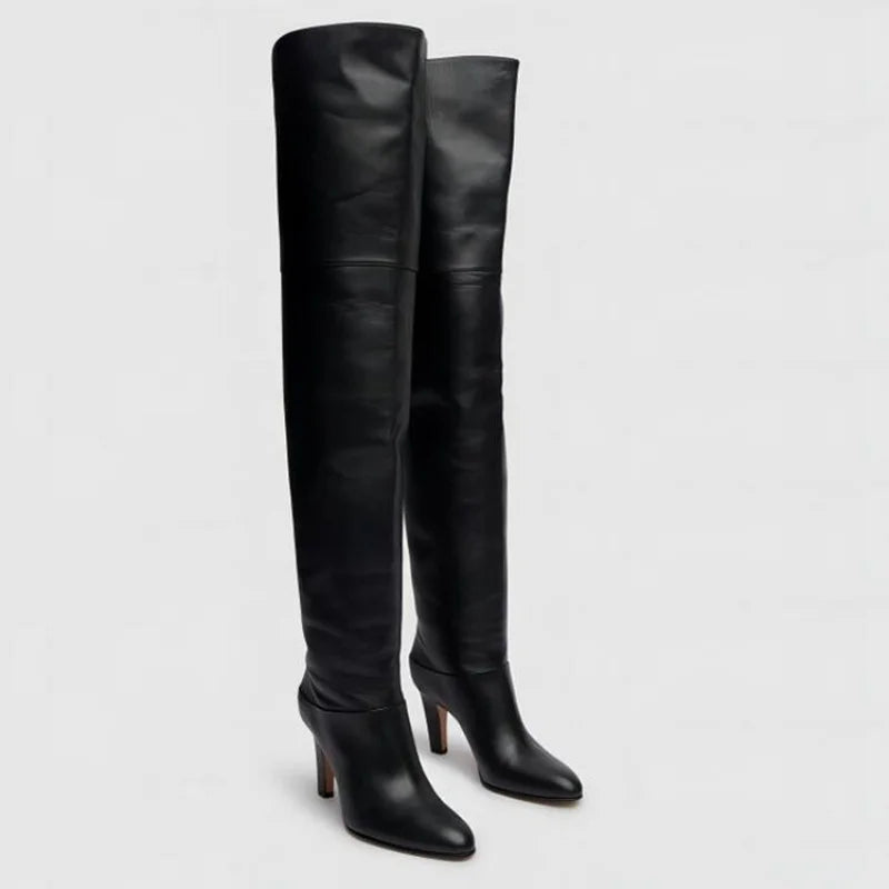 High Quality Solid Color Women's Over-the-knee Boots Pointed Toe High Heel Female Banquet And Runway Long Boots Ladies Shoes