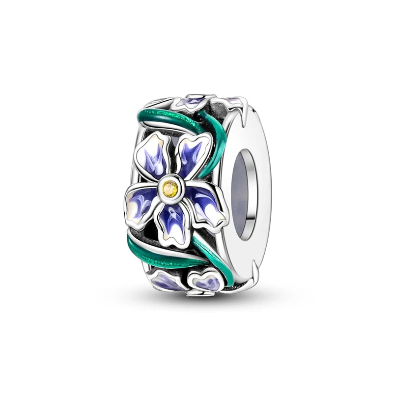 New 925 Sterling Silver Gradient Blue Four-leaf Clover Pink Iris Charm Fit Original Bracelet DIY Jewelry Accessories Beads
