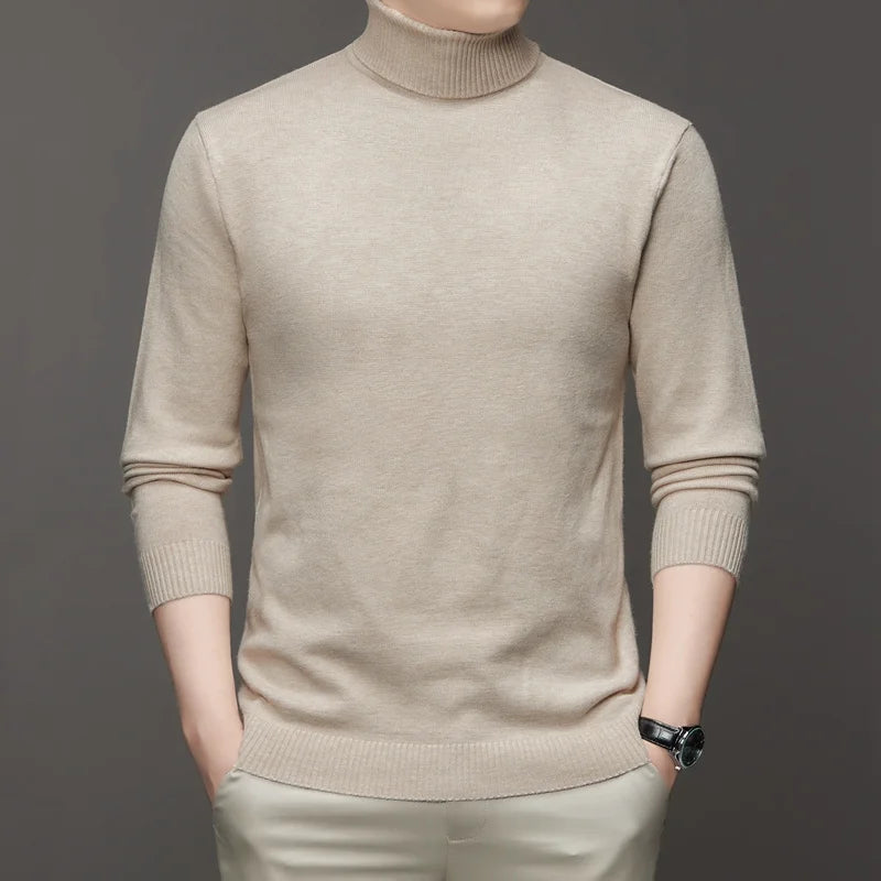 Autumn Mens High Quality Knitted Turtleneck Sweater Slim Fit Long Sleeve Anti-pilling Pullover Solid Color Trend Men Streetwea