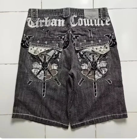British and American Retro Jeans Washed Shorts Women's Y2K New Harajuku Flower Embroidery Gothic Sexy Spice Mini Denim Shorts