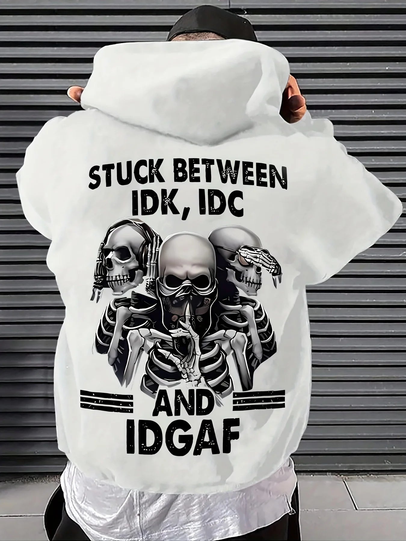 European and American fashion autumn men's skull print micro elastic comfortable hooded sweatshirt outdoor street style clothing