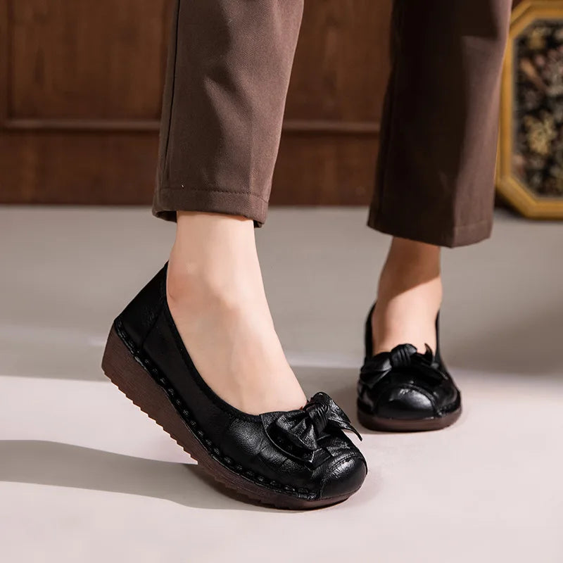 GKTINOO 4cm Weave Genuine Leather Flats Platform Wedge Loafer Women Oxfords Vintage Ethnic Summer Comfy Soft Soled Casual Shoes